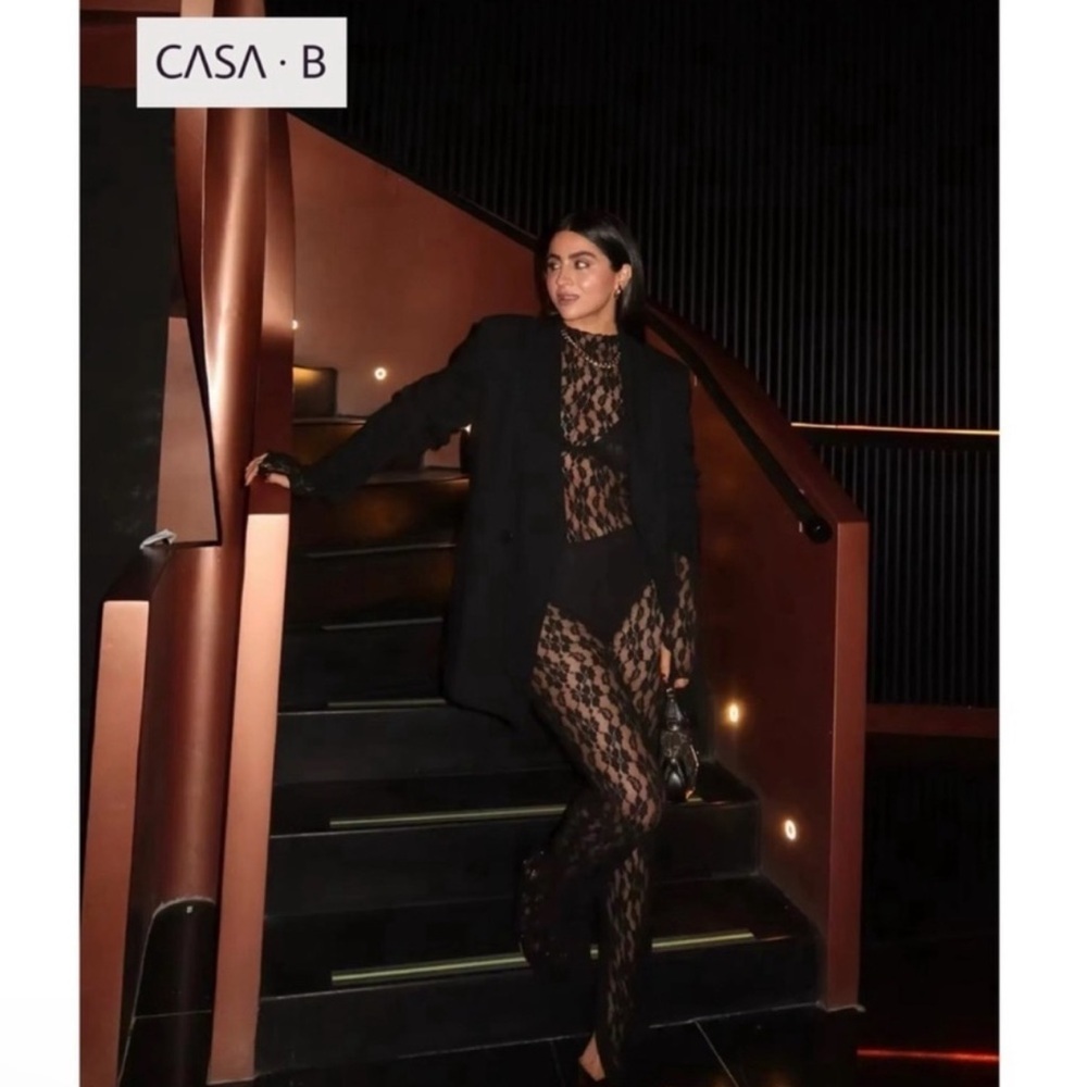 NEW💫CASA B| Denise Sheer Floral Lace Long Sleeve Bodysuit & Flared Pant Set